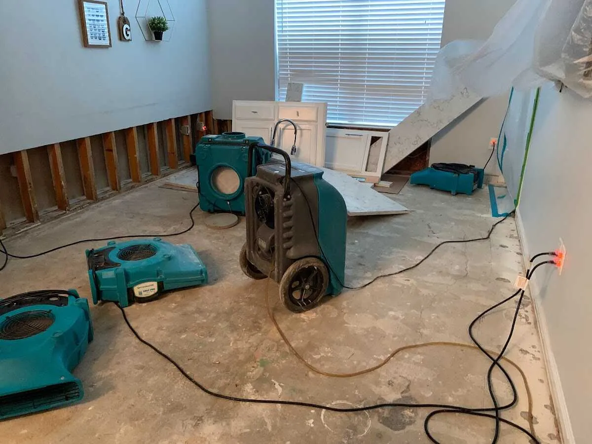 Dehumidifier in flood-cut room for Water Damage Restoration in North Adams